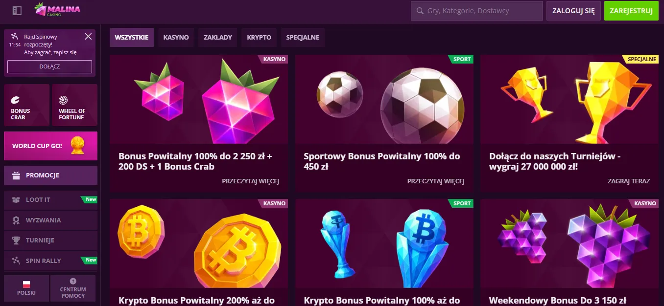 Natychmiastowy start: Malina Casino bonus bez depozytu dla początkujących